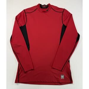 Nike Pro Combat Hyperwarm Shield Compression Shirt Mens M Red Dri Fit